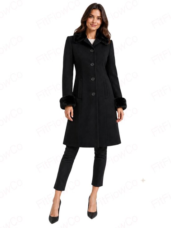Donnybrook Jackets & Blazers - Donnybrook Black Wool Faux Fur Trim Coat Petite 2P